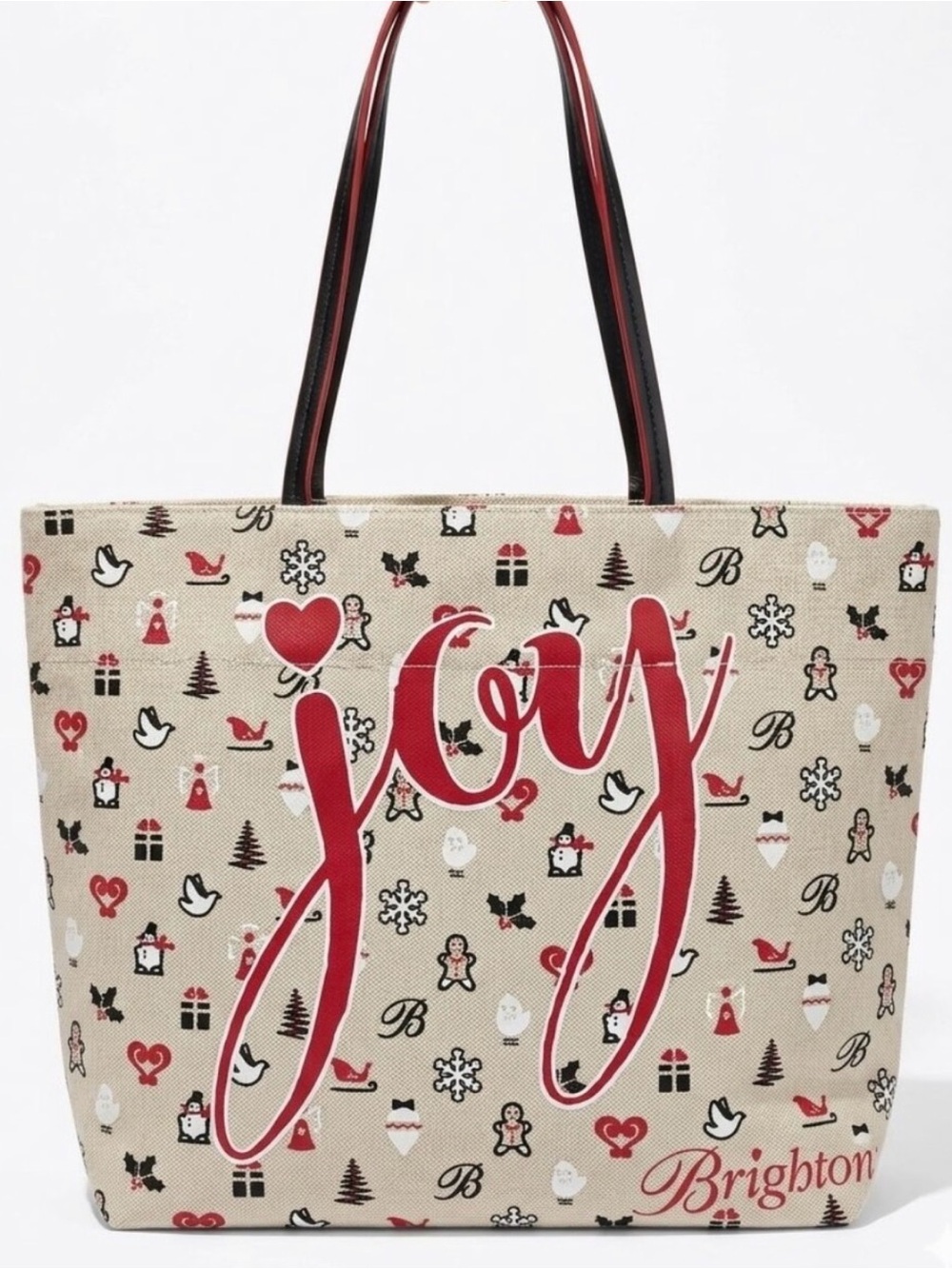 Brighton Holiday Joy Tote in Red & Cream with Festive Print